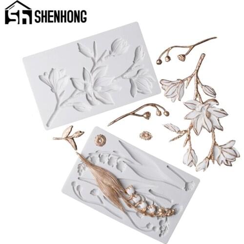 SHENHONG Fondant Mould Cake Decorating Tools Flower Relief Silicone Mold Camellia Rose Magnolia Sugarcraft Baking Tool