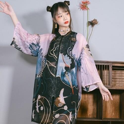 Chinese Style Retro Hanfu Sunscreen Cardigan Casual Printed Coat Oriental Harakuju Women Kimono Jackets Tops Robes Blouse KK3648