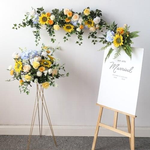 Yellow Wedding Arch Decor Sunflower Arrangement Leaves Flower Row Centerpiece Stand Party Supplies Wedding Home Decoration