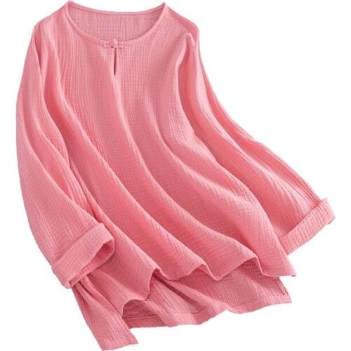 Plus Size Vintage Women Blouse Cotton Tops M-7XL 8XL Women Casual Spring O-Neck Long Sleeve Button Blusas red black white