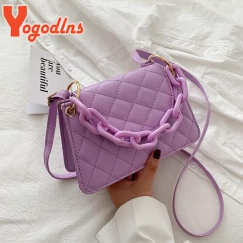 Yogodlns Fashion Chains Crossbody Bag For Women PU Leather Chains Shoulder Bag Advanced Design Lady Handbag Small Square Bag sac