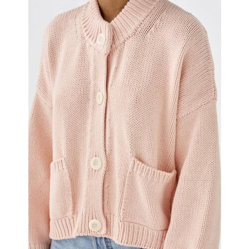 Women Pink Cardigan England Style Knitted Single Breasted Sweater Full Sleeve with Pockets Loose Cardigan Turtle Neck Sweaters