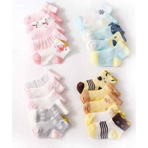 2020 Summer Mesh Baby Socks Thin Cotton Breathable Middle Tube Children Socks Cartoon Flamingo Shark Baby Boy&girls Infant Socks