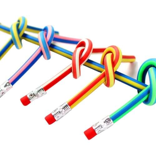 5pcs Creative Magic Korea Stationery Colorful Magic Bendy Soft Flexible Pencil with Eraser Student School Office Use Curved Pen