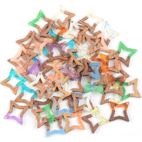 10PCS Star Design Earrings Accessories Natural Wood & Resin Splicing Hand Made DIY Making Charms Jewelry Findings & Components