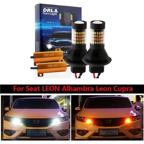Car LED Canbus DRL Running lights&Turn Signal Light Dual Mode External Lights 1156 BA15S P21W for Seat LEON Alhambra Leon Cupra