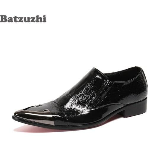 Batzuzhi Luxury Handmade Men Shoes Pointed Toe Formal Leather Dress Shoes Slip-on Business Leather Shoes, Big Size EU38-46