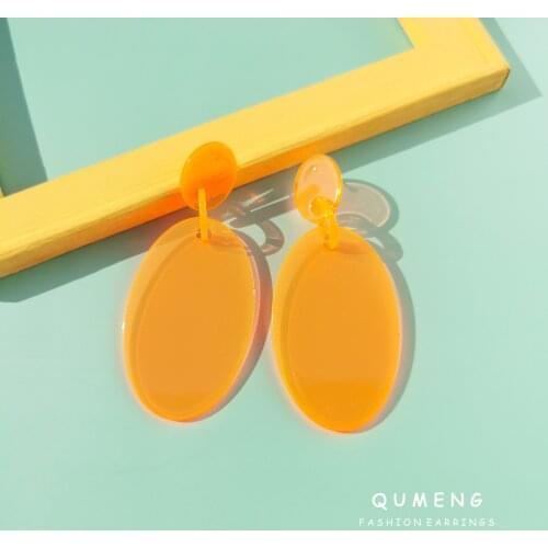 QUMENG Punk Rock Big Transparent Fluorescent Acrylic oval women‘s Earrings Neon Color Fashion nightclub Party Earring Jewelry