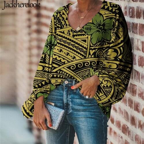 Jackherelook Plus Size Chiffon Blouses Polynesain Tattoo Samoa Floral Brand Design Womens Tops Shirts Clothing Blusas Femininas