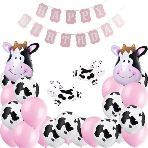 K&J Baby Girl Birthday Cute Cow Theme Party Decoration Supplies Mini Cow Balloons Pink Latex Cow Dots Balloons for Baby Shower