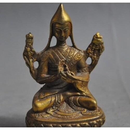 China Tibetan Buddhism Bronze Gilt Seat Lotus Je Tsongkhapa Buddha Statue