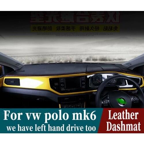 For Volkswagen VW POLO Hatchback Mk6 2019 20120 Leather Dashmat Dashboard Cover Pad Dash Mat Carpet Car Styling Accessories