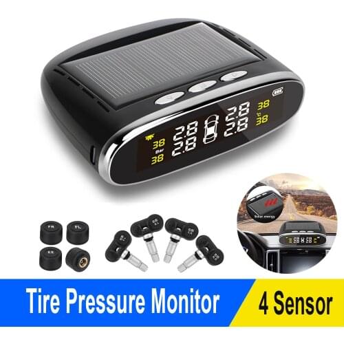 LEEPEE Solar Power TPMS Waterproof Car Tire Pressure Alarm Monitor System With 4 Internal/External Sensor Temperature Alert