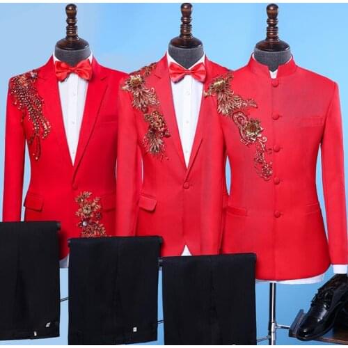 Fashion flower men red suits designs homme terno stage costumes for singers men sequin blazer dance jacket star style dress