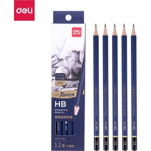 Deli 12Pcs/box All Series Advanced B-14B H-2H Pencil Student Sketching Woodworking Pencils Drawing Set Professional S999