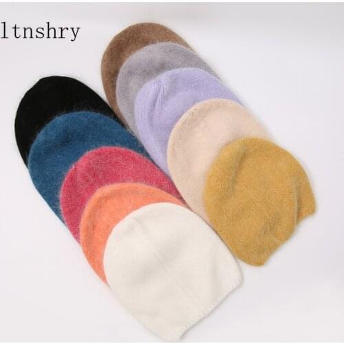 2021 New Beanie Hat for Women Winter Autumn Hat Knitted Rabbit Fur Skullies Hat Warm Bonnet Cap Female Hats for Girl hat