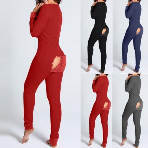 Pijamas Women Sexy Womens Button-down Front Functional Buttoned Flap Adults Jumpsuit combinaison femme pantalon ropa de mujer