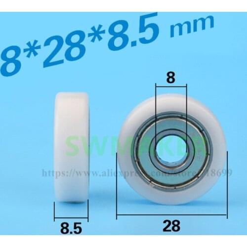 8*28*8.5 mm flat type flat insert bearing roller wrapped rubber covered plastic nylon POM POM pulley