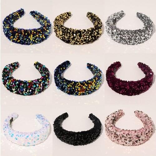 Fish Scales Phnom Penh Sequined Sponge Headband Hair Band Prom Catwalk Trend Wide Side Knotted Headband Hair Accessories Women