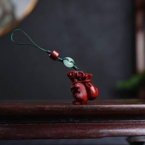 Pterocarpus santalinus 3.2cm Chinese Zodiac Animal Sculpture Car Hanging Bag Pendant Feng Shui Real Wood Mascot