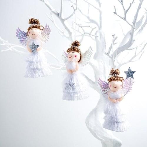 Christmas Decorations Creative Cute Cartoon Plush Angel Girl Pendant White Wool Doll Ornaments Xmas Tree Hanging New Year Decor