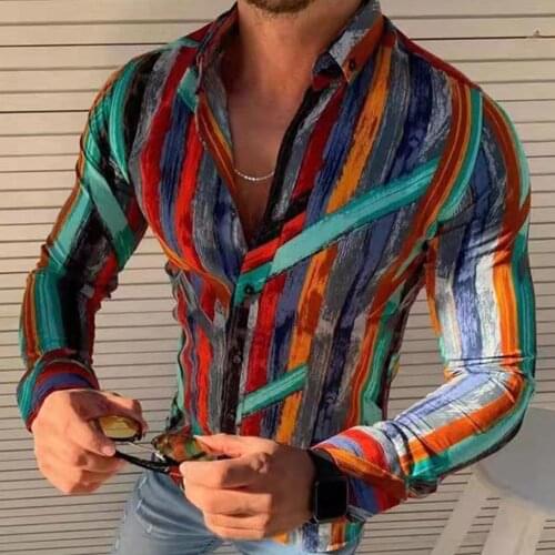 New Autumn Mens Long Sleeve Shirt Lapel Stripe Fashion Shirt Casual Loose color Shirt Single Breasted Comfortable Oversize