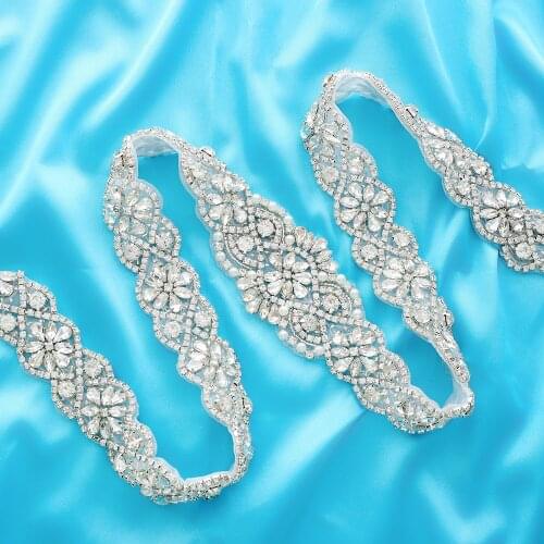 Handmade Applique Silver Bridal Wide Gold Garment Rhinestone Crystal Accessories Wedding Dresses Beaded Pearl Wholesale S156