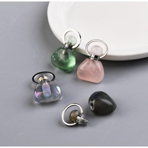 Silver Color Multi-kind Natural Stones Perfume Bottle Diffuser Healing Crystal Essential Oil Bottle Diffuser Pendant Neacklace