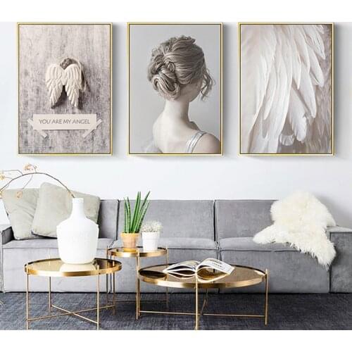 Nordic Poster Girl Feather Print Wall Art Canvas Modern Painting Decorative Pictures for Living Room Scandinavian Home Decor