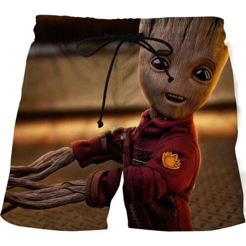 Groot Shorts 2021 Summer New Fashion Beach Pants 3D Printing Little Tree Hero Harajuku Lace Pants Hawaiian Vacation Beach Pants