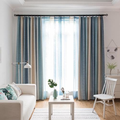Mediterranean Style Cotton and Linen Striped Curtains Nordic Curtains Finished Simple Modern Bedroom Living Room Customization