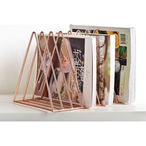 Nordic Geometric Rose Gold Iron Art Bookshelf Home Office Storage Rack Home Organizer Tool For Books Magazine School