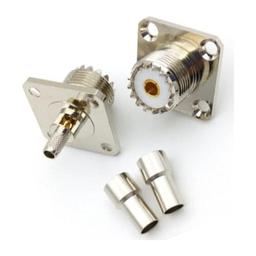 Connector PL259 SO239 UHF Female 4-hole Flange Crimp RG58 RG142 LMR195 cable Brass RF Coaxial Adapters 25mm