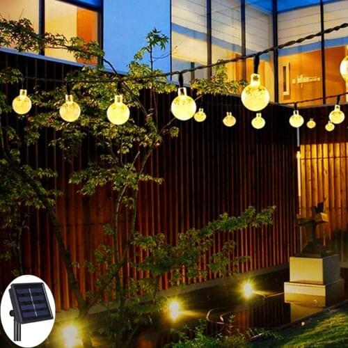 Solar Fairy Lights String Led Outdoor Crystal Globe Lamp with 8 Modes Waterproof Solar-Powered Patio For Garden Party Decor