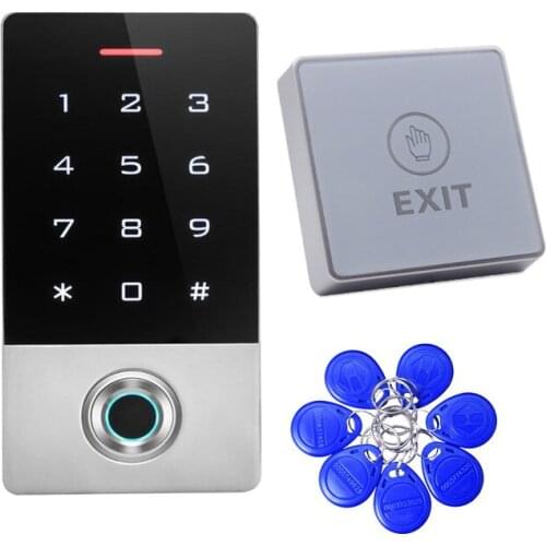 With 10 tags exit button 125KHZ ID Outdoor Fingerprint password keypad access control reader for security door lock system gate