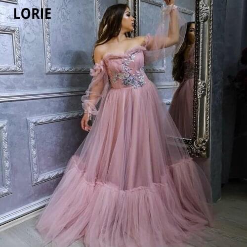 LORIE Blush Evening Dresses with Puffy Sleeve Beach Boho Prom Party Gowns Princess Special occasion Gowns with Lacing Back