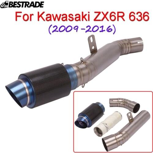 Motorcycle Exhaust System For Kawasaki Ninja ZX6R 636 2009-2017 Deleted Catalyst Muffler Pipe Mid Link Tube Titanium Alloy Slip