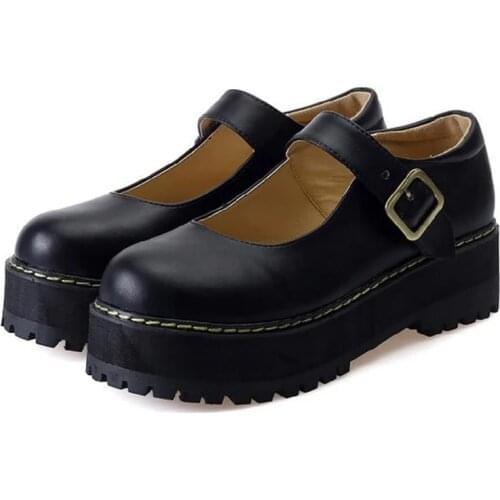 Dropshipping 2021 Pu Women Flats Platform Creepers Mary Jane Casual Ladies Loafers Shoes Goth Plus Size 41 42 43