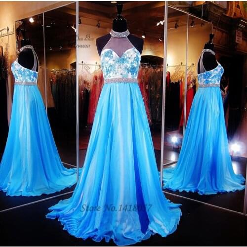 Vestido de Formatura Blue Long Prom Dresses 2016 Lace Dress for Graduation Vestidos de Graduacion Belt Rhinestones Party Dress