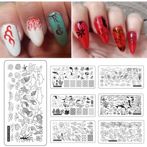 1 Pc Nail Stamping Plates Flame Sea Animals Nail Art Plate Stainless Steel Design Stamp Template for Printing Stencil Tools