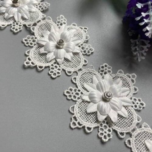 1 yard White Pearl Beaded Embroidered Flower Lace Trim Floral Applique Patches Fabric Sewing Craft Vintage Wedding Dress