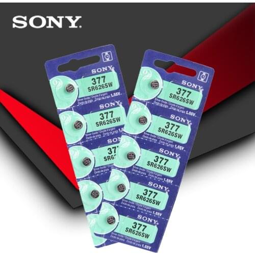 10pcs Sony 100% Original 377 SR626SW SR626 AG4 1.55V Silver Oxide Watch Battery SR626SW 377 Button Coin Cell MADE IN JAPAN