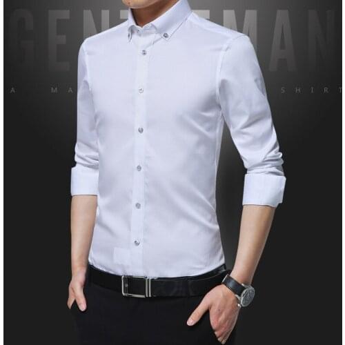 2020 Mens Bamboo Fiber Shirts New Casual Slim Fit Long Sleeve Mens Dress Shirts Non Iron Solid Chemise Homme
