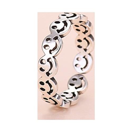 Vintage Happy Smile Face Opening Rings for women men fashion Silver Color Cute finger Ring Ajustable Punk Hip Hop Rings Jewelry