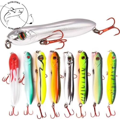 8Pcs/lot 10.5cm 16.1g Snake Head Pencil Bait Sea Fishing Lure 3D Eyes Plastic Wobbler Floating Crankbait With Artificial Hooks