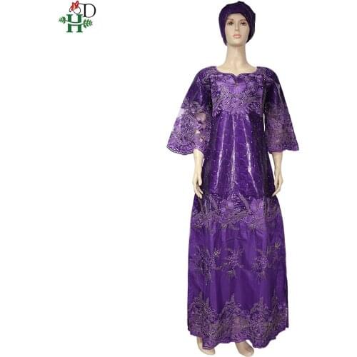 H&D Dashiki African Dresses For Women Bazin Riche Fabrics 2020 New Evening Party Ladies Dresses Maxi Dress With Turbans SP-55-QS