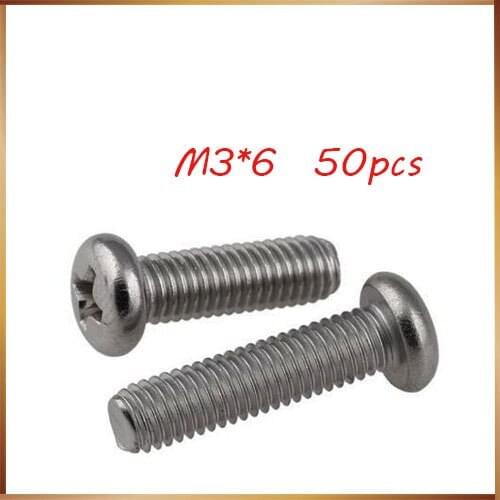 Free Shipping M3X6mm Stainless Steel Head Cross Socket Recessed Raised Cheese Head Screwf Pan Round Head Cross Recessed Screw