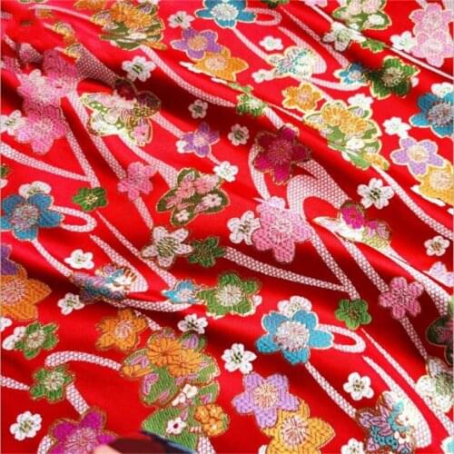 CF707 Red Florals Jacquard Brocade Embroidery Fabric Costume Han Chinese Clothing Wedding Dress Handmade Bag DIY Materials