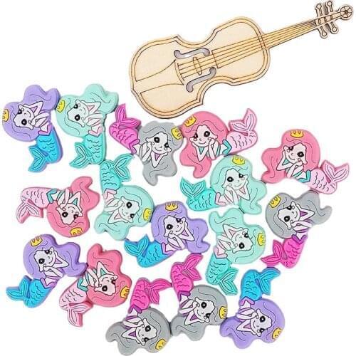 Chengkai 50pcs Silicone Mermaid Beads Cartoon Shape DIY Baby Infant Pacifier Teether Making Necklace Sensory Toy Food Grade Bead
