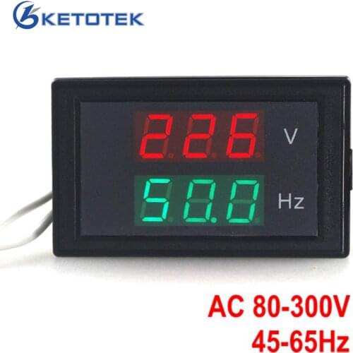 AC 80-300.0V 45-65HZ 2 in 1 Digital Voltage Meter Frequency Counter Voltmeter Hertz/HZ Meter Red Led Display 50HZ 60HZ